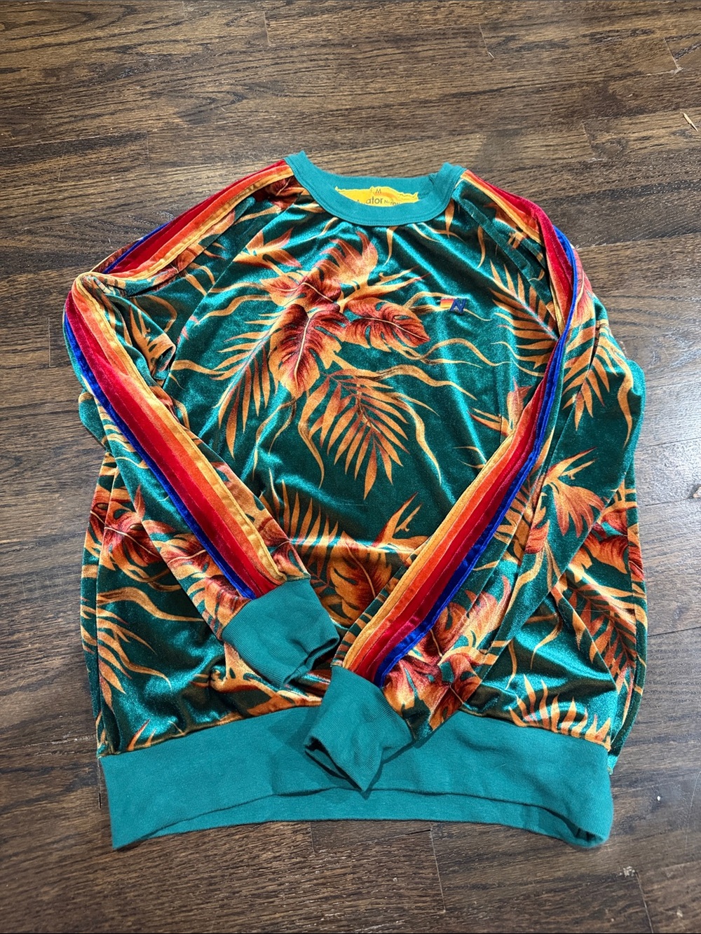 Aviator Nation π Tropical Velvet Crewneck Sweatshirt Teal M - Picture 2 of 4